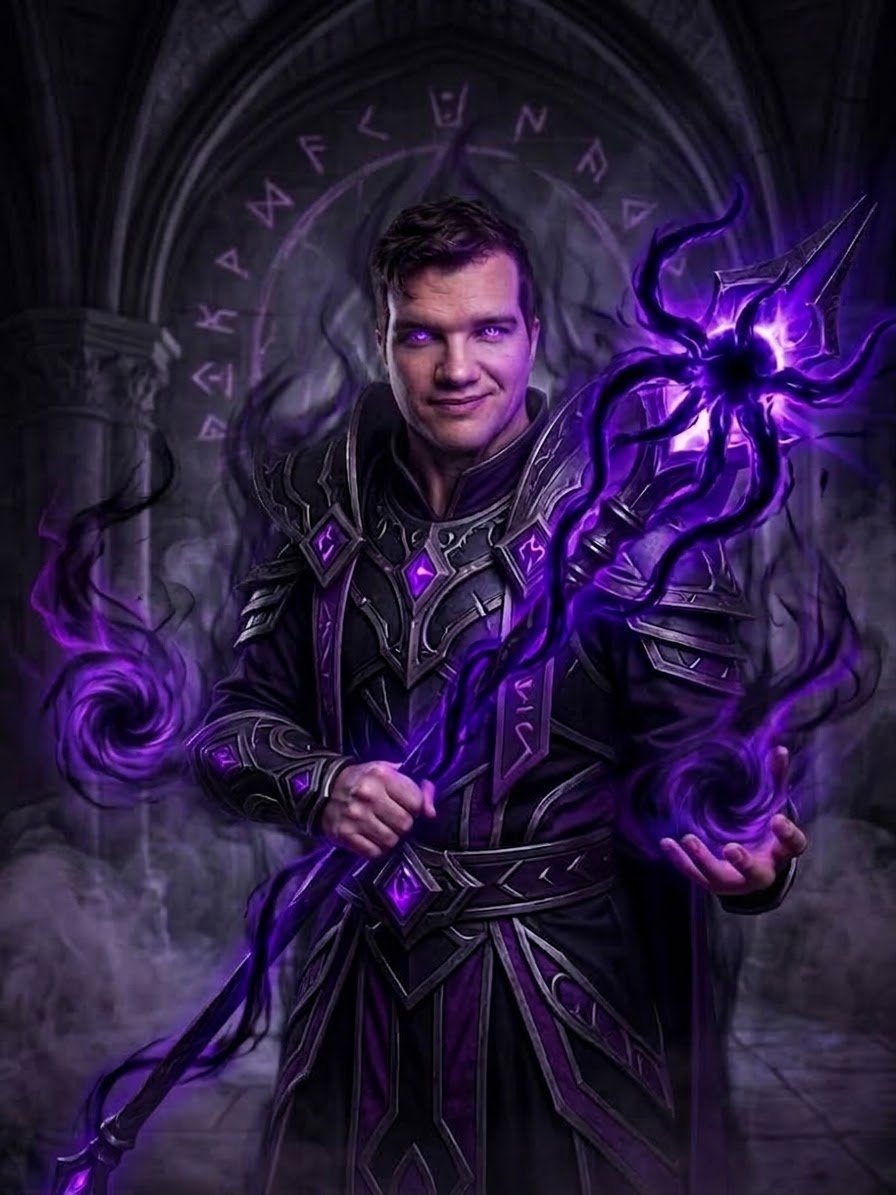 Hoodiedoes as a Shadow Priest, wreathed in void tendrils